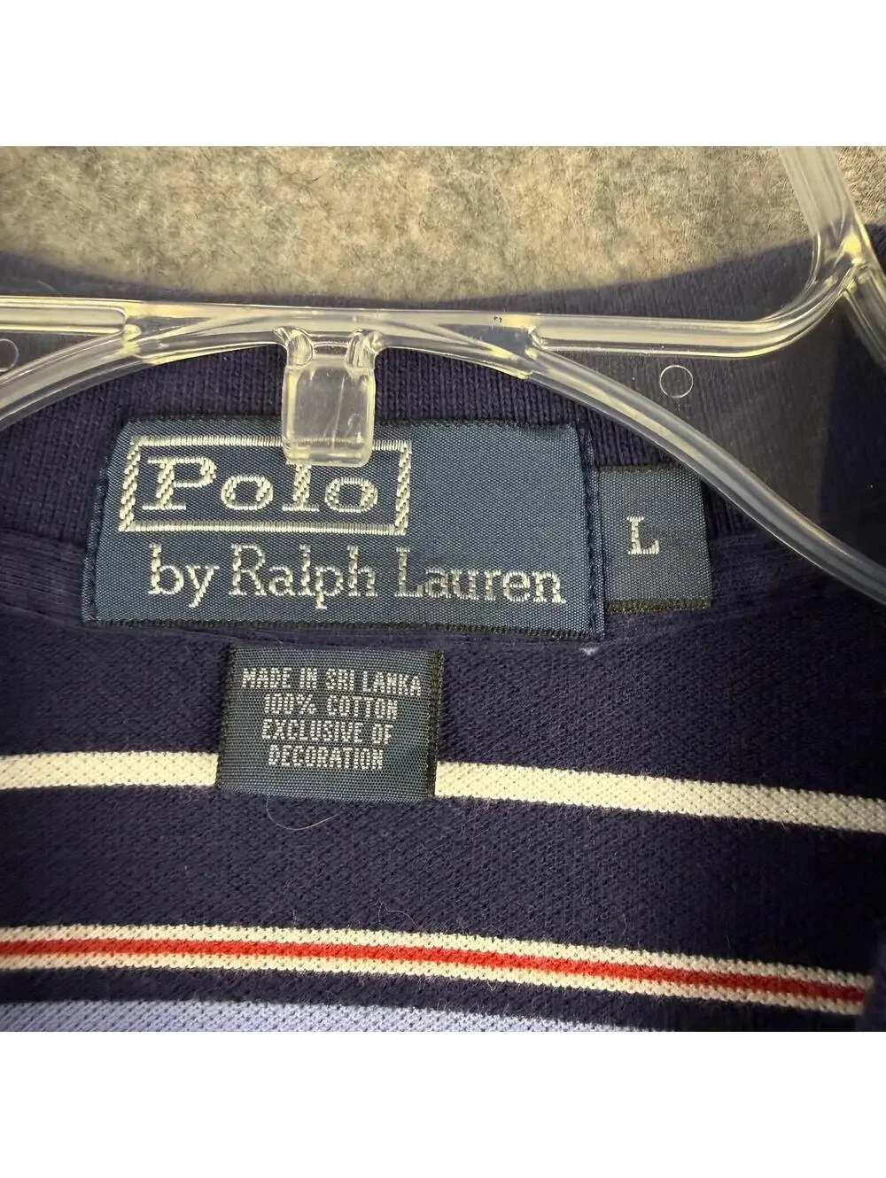 Polo Ralph Lauren Polo Shirt Navy Blue Red White Stripe Men Size Large 516